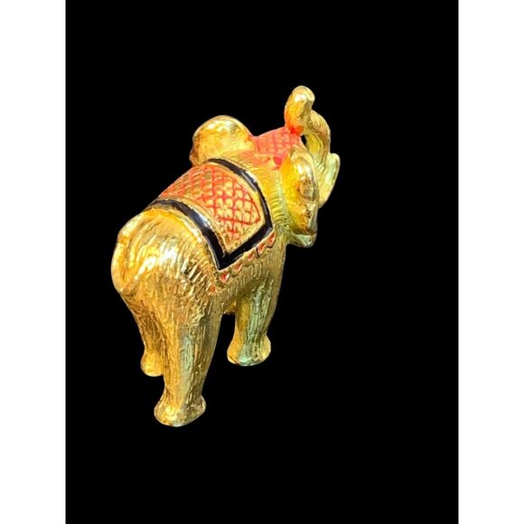 Vintage Heavy Gold Tone Elephant Figurine With Red Rhinestone Eyes (1003) - Picture 3 of 9